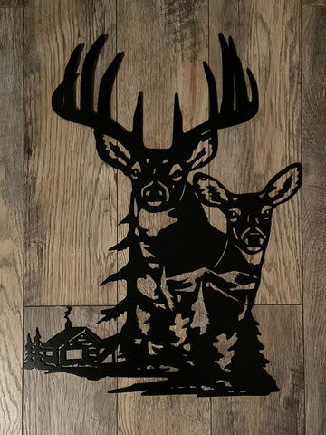 Deer and Cabin Art